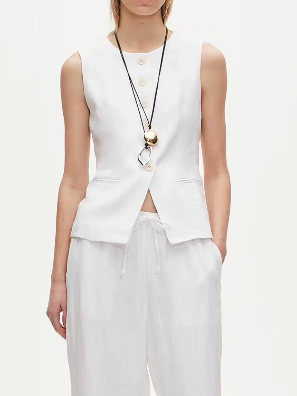 J Crew Cutaway vest top in white linen